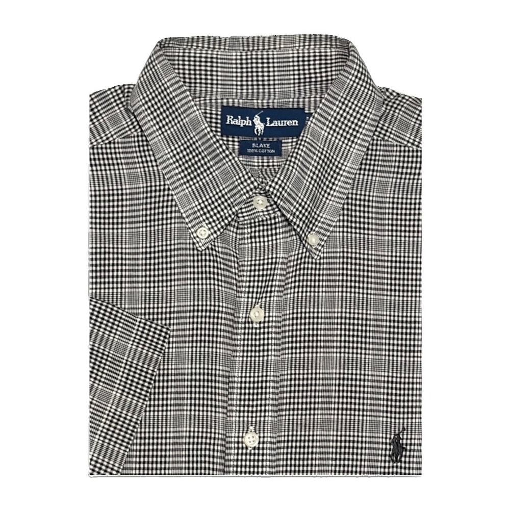 Vintage Ralph Lauren Blake Shirt Men XL Black White Check Houndstooth Plaid 90s